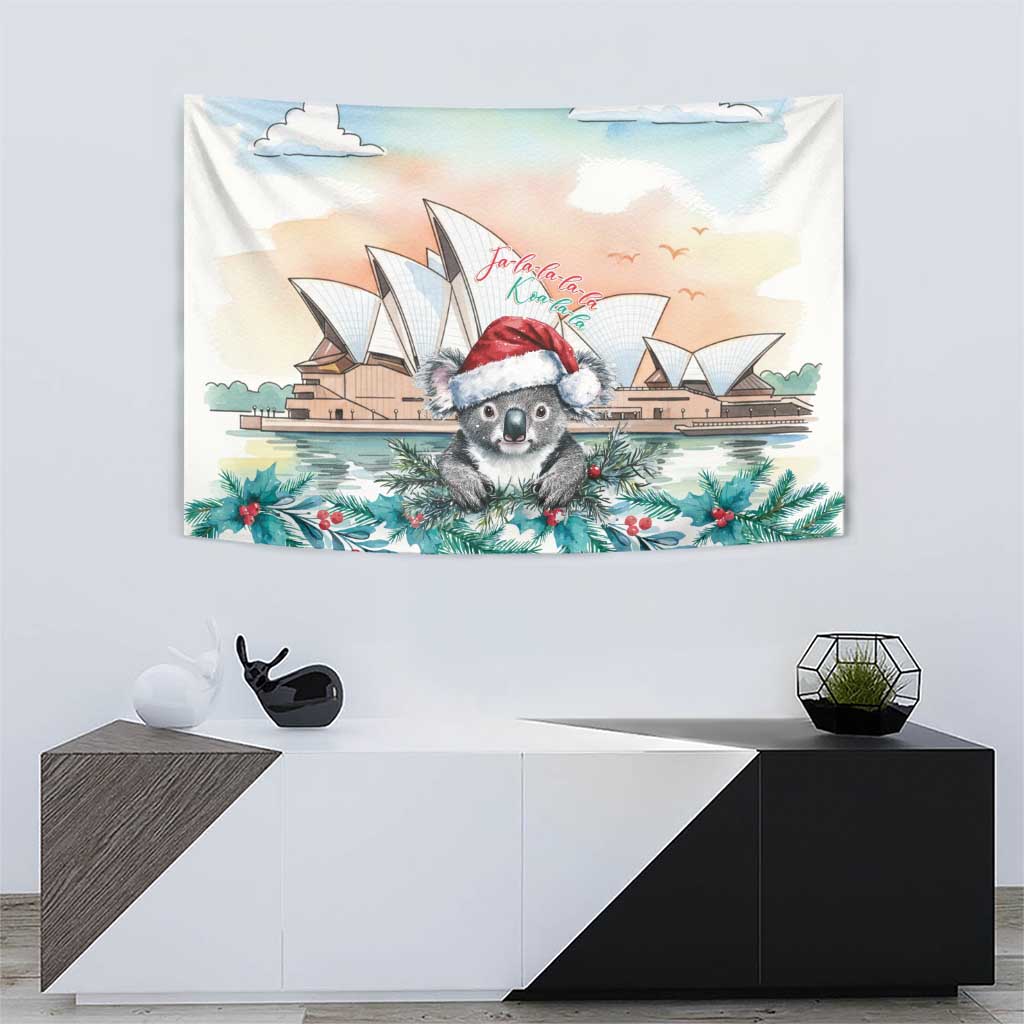 Australia Christmas Tapestry Koala Santa Sydney Opera House Watercolor - Aussie Hoodie