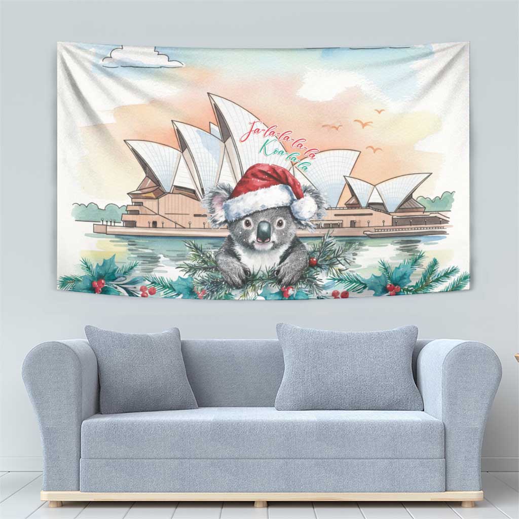 Australia Christmas Tapestry Koala Santa Sydney Opera House Watercolor - Aussie Hoodie