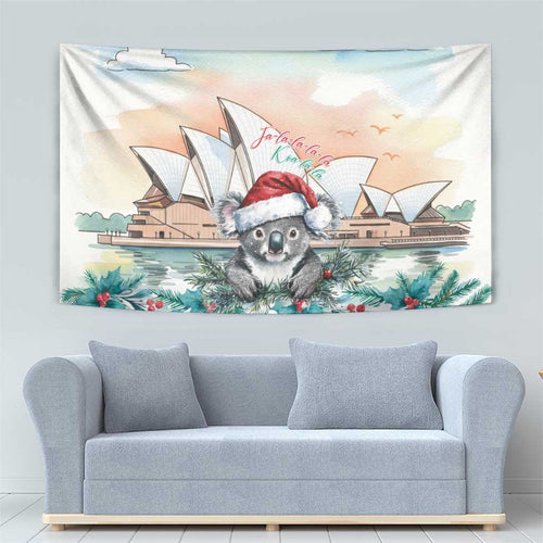 Australia Christmas Tapestry Koala Santa Sydney Opera House Watercolor - Aussie Hoodie