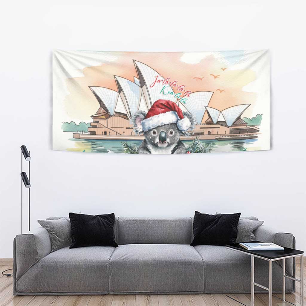 Australia Christmas Tapestry Koala Santa Sydney Opera House Watercolor - Aussie Hoodie
