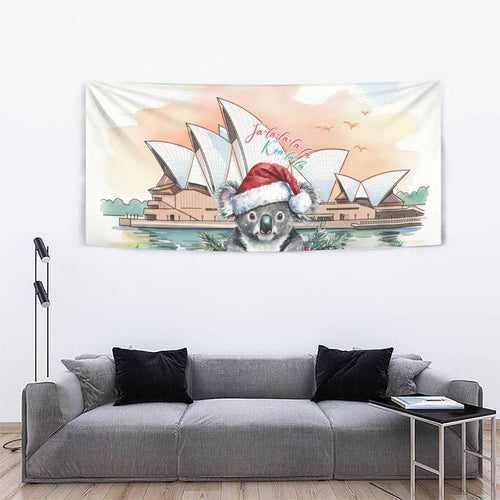 Australia Christmas Tapestry Koala Santa Sydney Opera House Watercolor - Aussie Hoodie