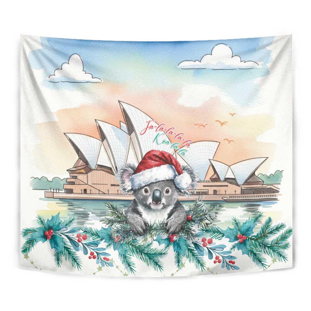 Australia Christmas Tapestry Koala Santa Sydney Opera House Watercolor - Aussie Hoodie