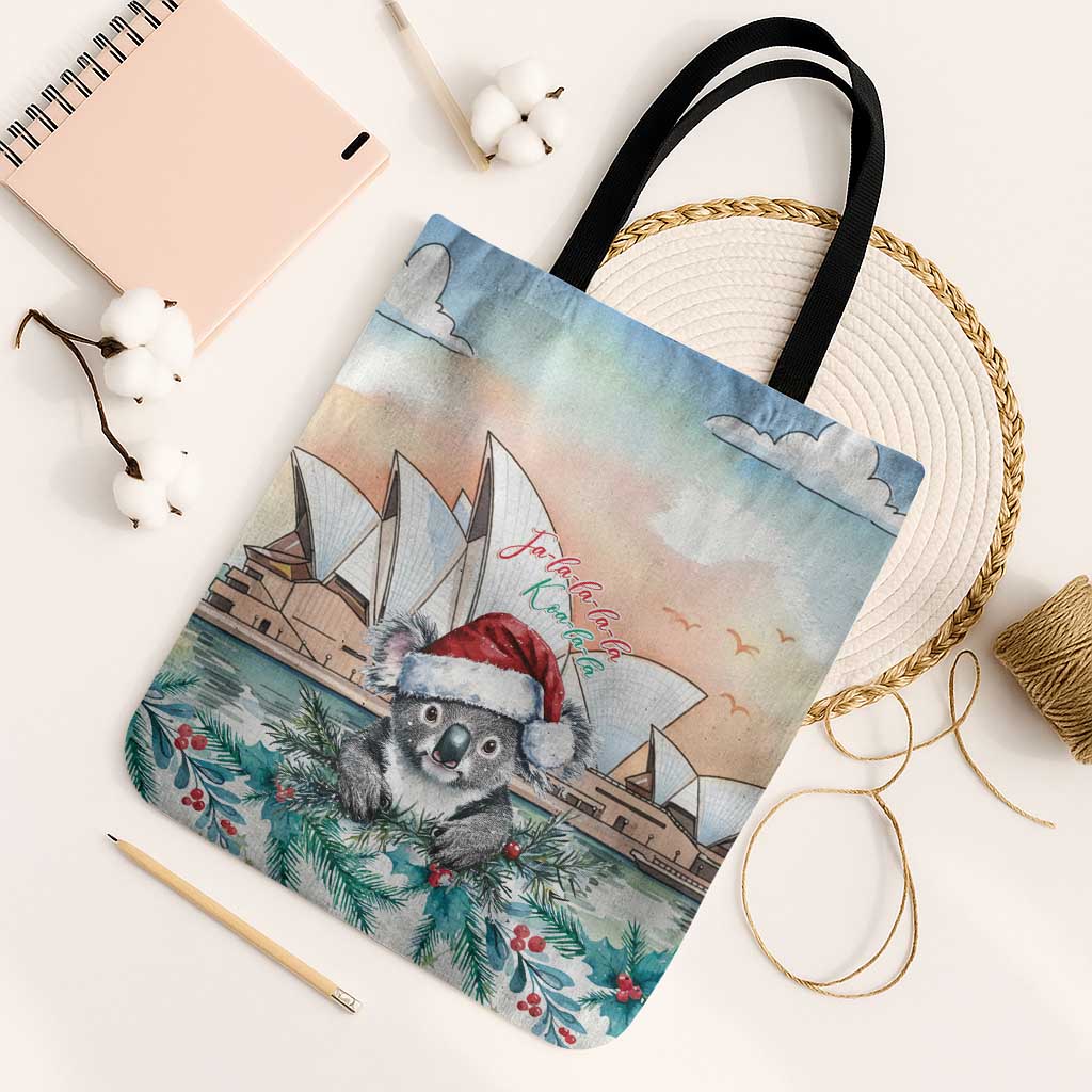Australia Christmas Tote Bag Koala Santa Sydney Opera House Watercolor - Aussie Hoodie