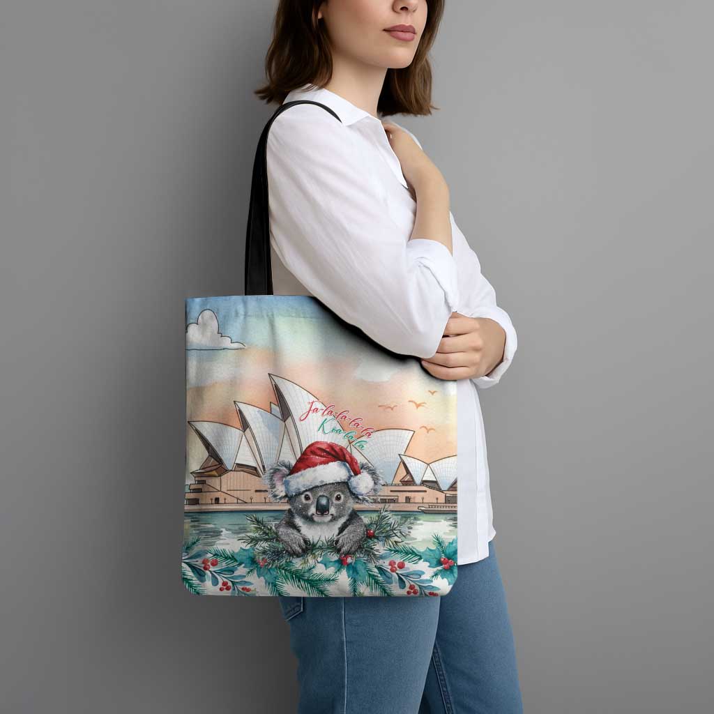 Australia Christmas Tote Bag Koala Santa Sydney Opera House Watercolor - Aussie Hoodie