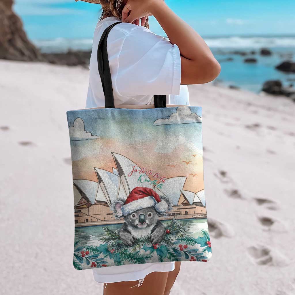 Australia Christmas Tote Bag Koala Santa Sydney Opera House Watercolor - Aussie Hoodie