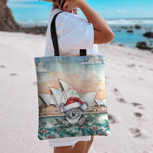 Australia Christmas Tote Bag Koala Santa Sydney Opera House Watercolor - Aussie Hoodie