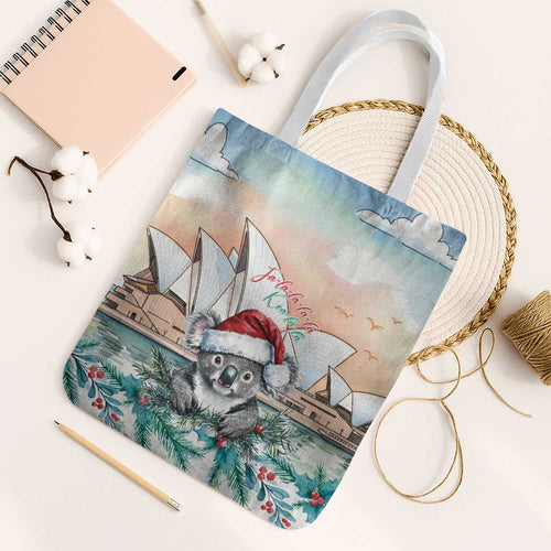 Australia Christmas Tote Bag Koala Santa Sydney Opera House Watercolor - Aussie Hoodie