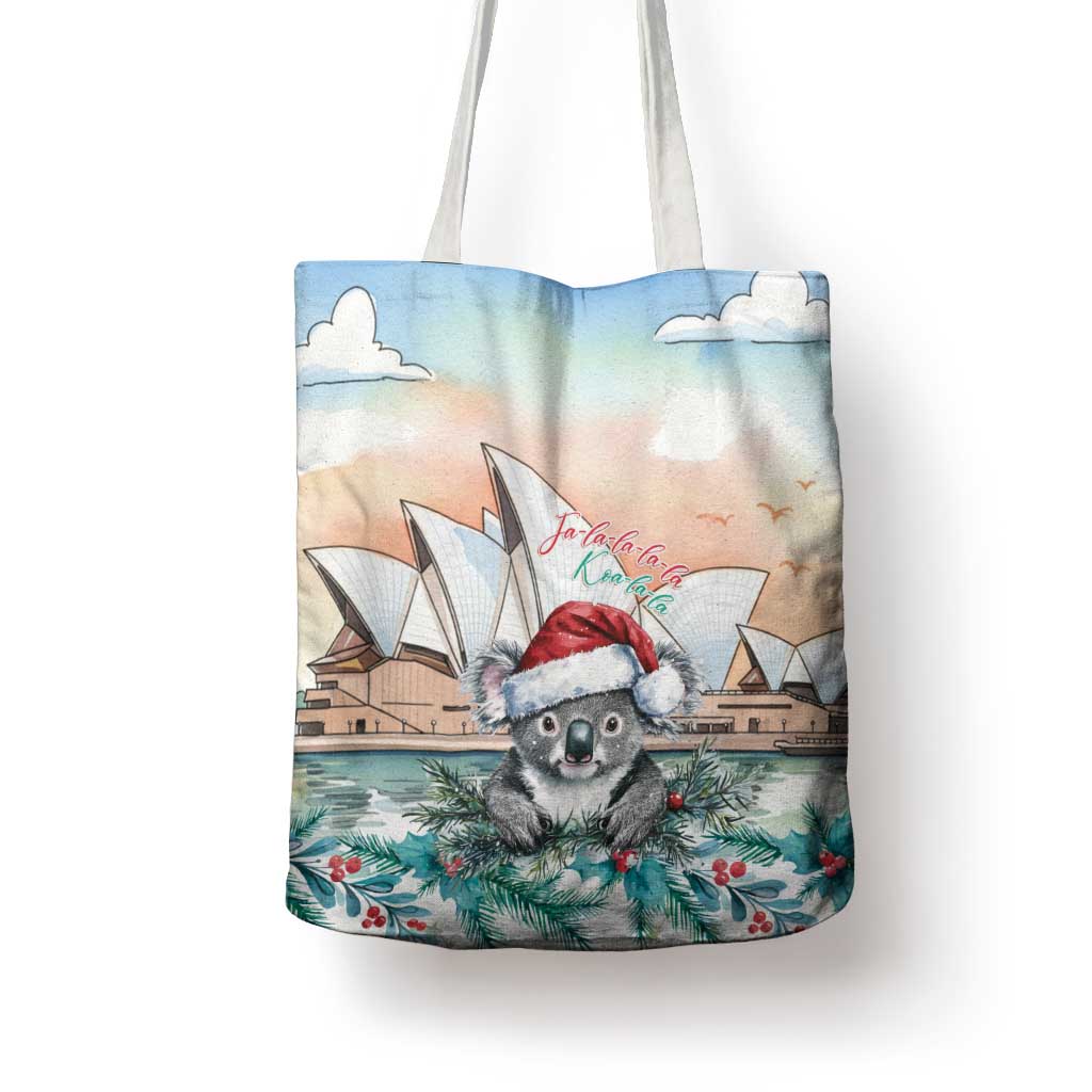 Australia Christmas Tote Bag Koala Santa Sydney Opera House Watercolor - Aussie Hoodie