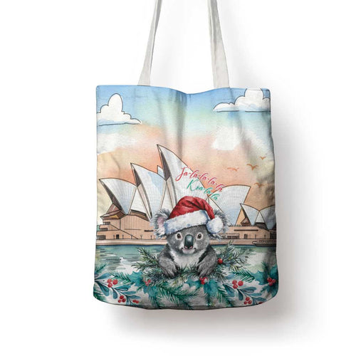 Australia Christmas Tote Bag Koala Santa Sydney Opera House Watercolor - Aussie Hoodie