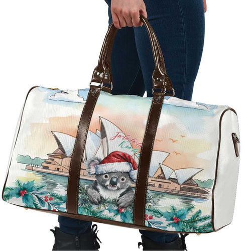 Australia Christmas Travel Bag Koala Santa Sydney Opera House Watercolor - Aussie Hoodie