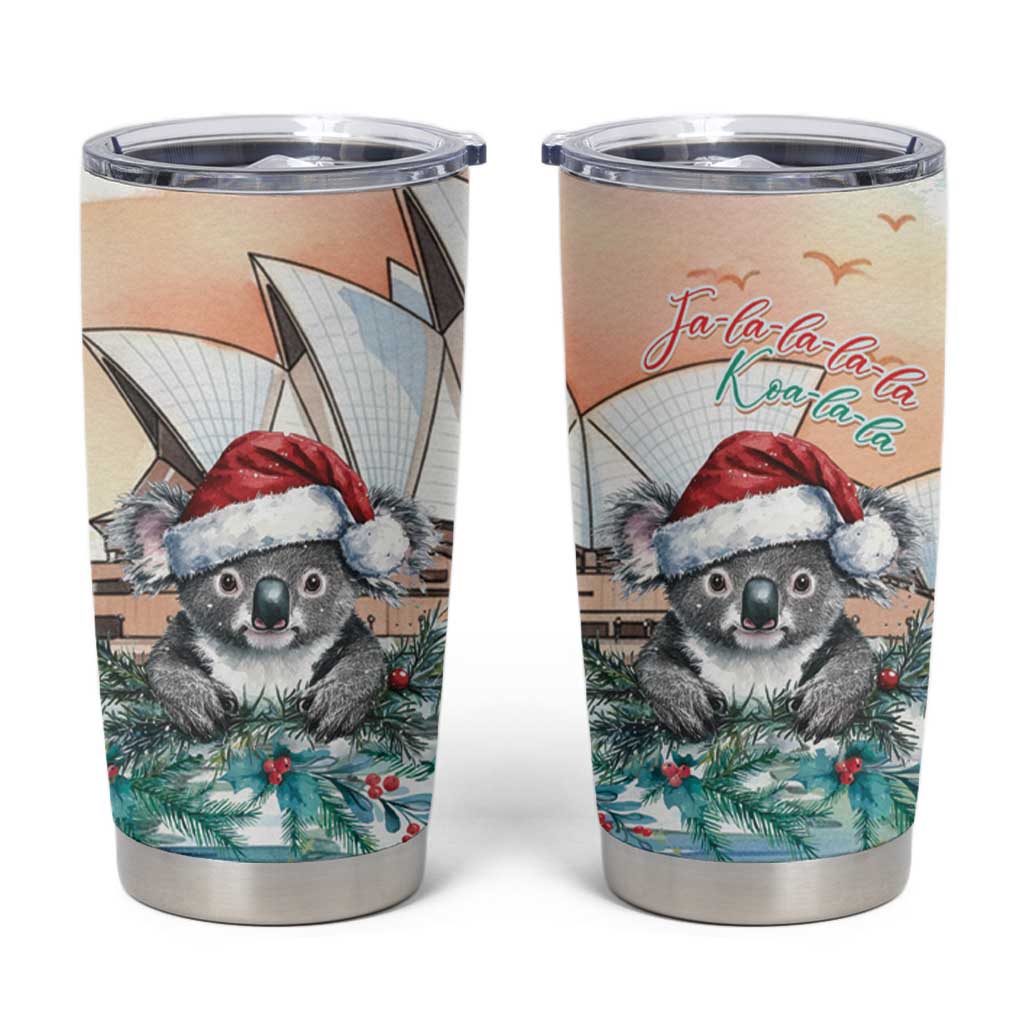 Australia Christmas Tumbler Cup Koala Santa Sydney Opera House Watercolor - Aussie Hoodie