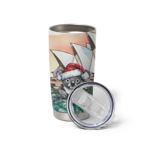 Australia Christmas Tumbler Cup Koala Santa Sydney Opera House Watercolor - Aussie Hoodie