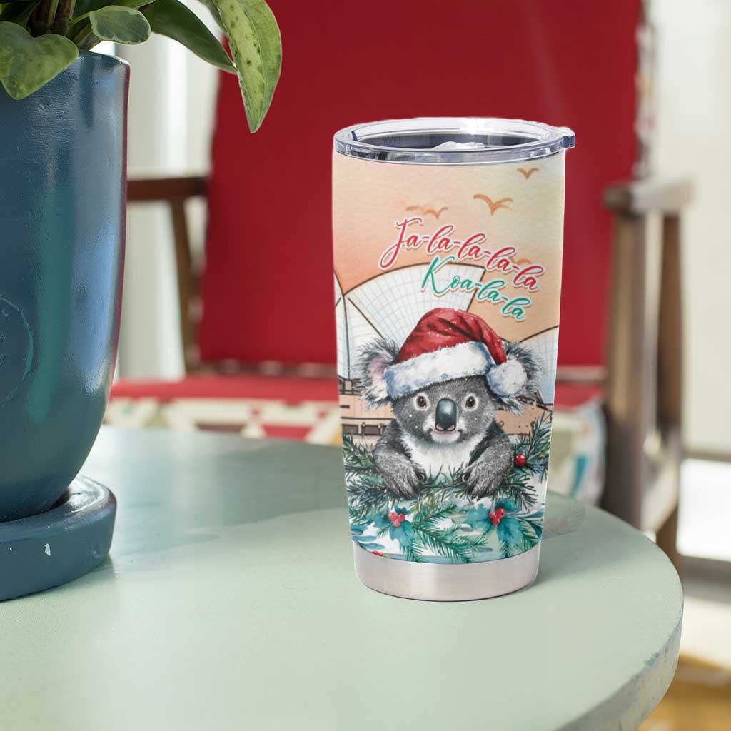 Australia Christmas Tumbler Cup Koala Santa Sydney Opera House Watercolor - Aussie Hoodie