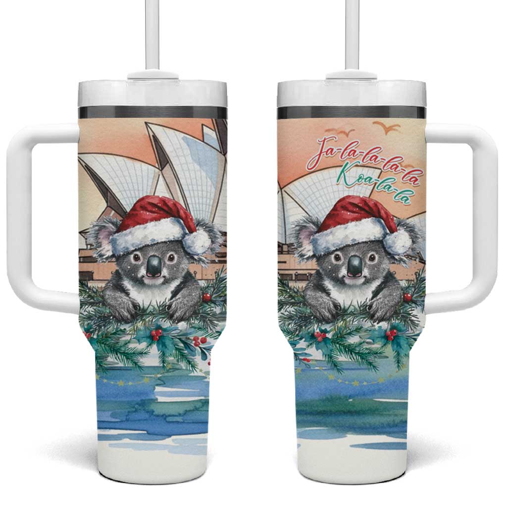 Australia Christmas Tumbler With Handle Koala Santa Sydney Opera House Watercolor - Aussie Hoodie