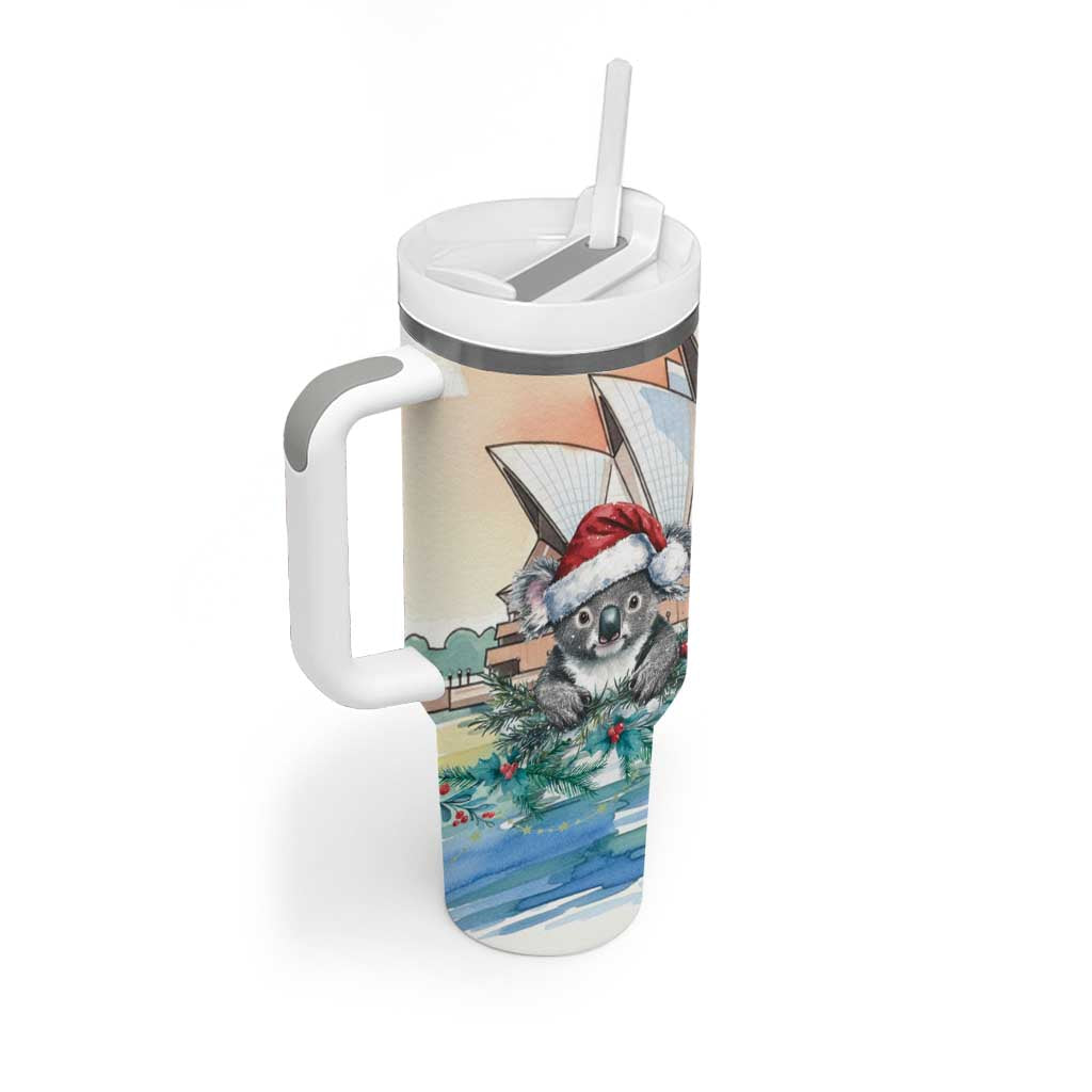 Australia Christmas Tumbler With Handle Koala Santa Sydney Opera House Watercolor - Aussie Hoodie