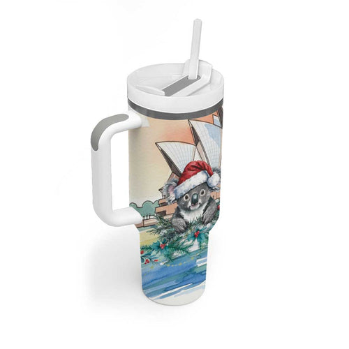 Australia Christmas Tumbler With Handle Koala Santa Sydney Opera House Watercolor - Aussie Hoodie