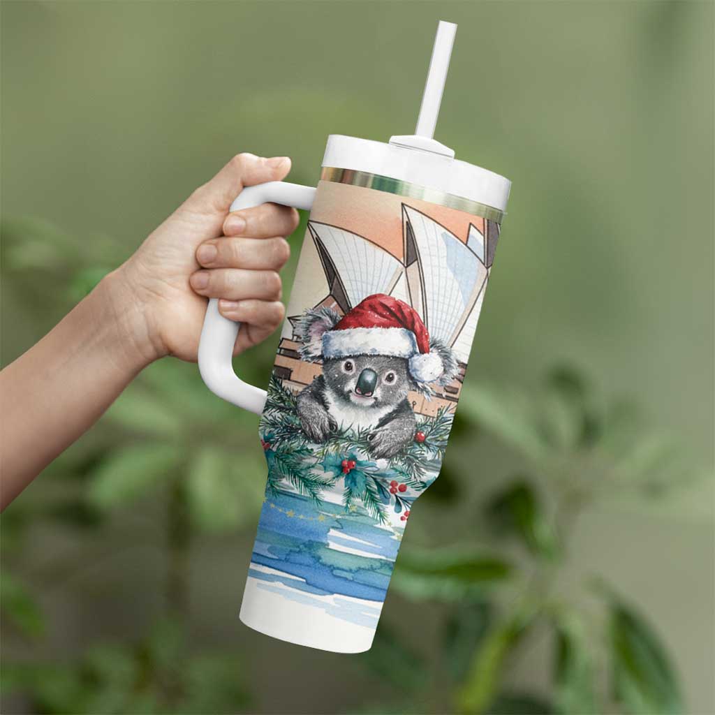 Australia Christmas Tumbler With Handle Koala Santa Sydney Opera House Watercolor - Aussie Hoodie