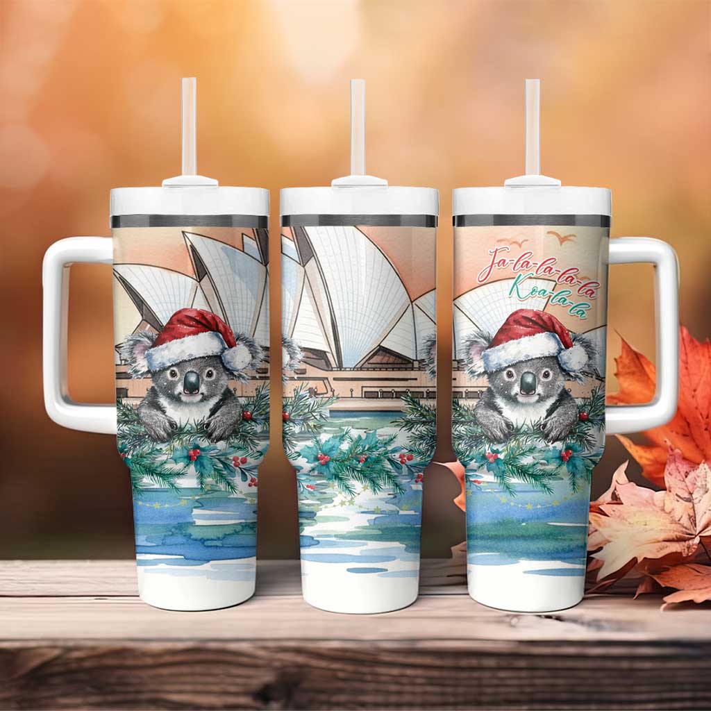 Australia Christmas Tumbler With Handle Koala Santa Sydney Opera House Watercolor - Aussie Hoodie