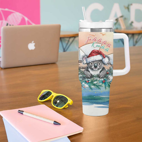 Australia Christmas Tumbler With Handle Koala Santa Sydney Opera House Watercolor - Aussie Hoodie