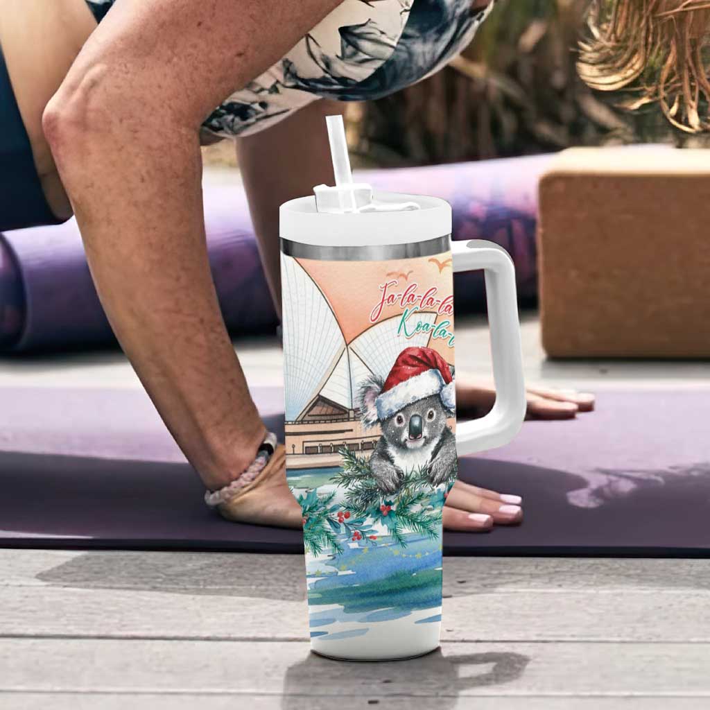 Australia Christmas Tumbler With Handle Koala Santa Sydney Opera House Watercolor - Aussie Hoodie
