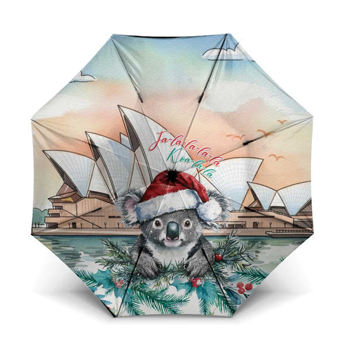 Australia Christmas Umbrella Koala Santa Sydney Opera House Watercolor - Aussie Hoodie