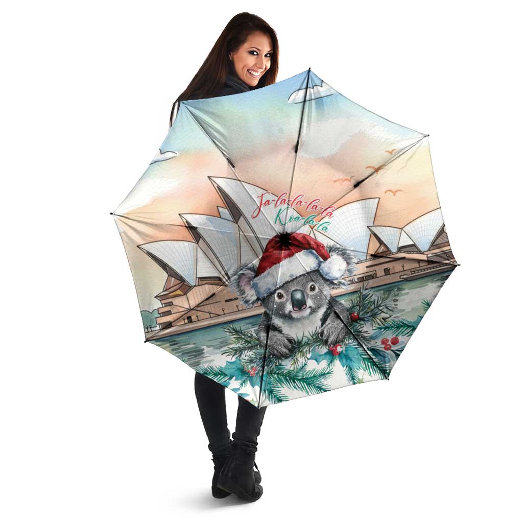 Australia Christmas Umbrella Koala Santa Sydney Opera House Watercolor - Aussie Hoodie