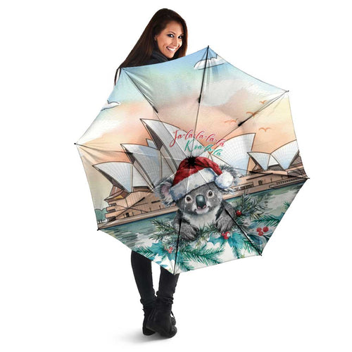 Australia Christmas Umbrella Koala Santa Sydney Opera House Watercolor - Aussie Hoodie