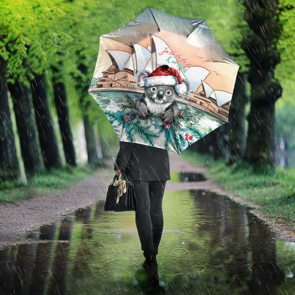 Australia Christmas Umbrella Koala Santa Sydney Opera House Watercolor - Aussie Hoodie