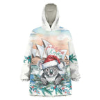 Australia Christmas Wearable Blanket Hoodie Koala Santa Sydney Opera House Watercolor - Aussie Hoodie