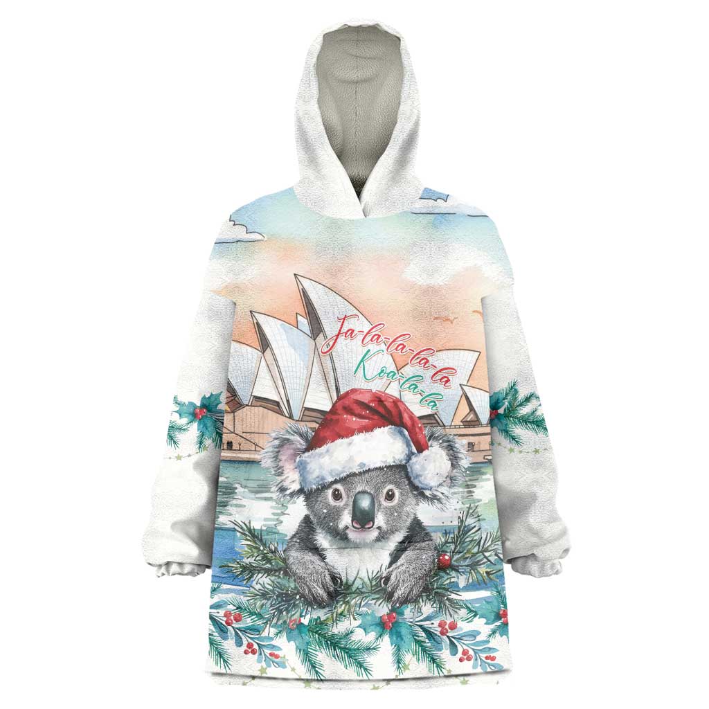 Australia Christmas Wearable Blanket Hoodie Koala Santa Sydney Opera House Watercolor - Aussie Hoodie