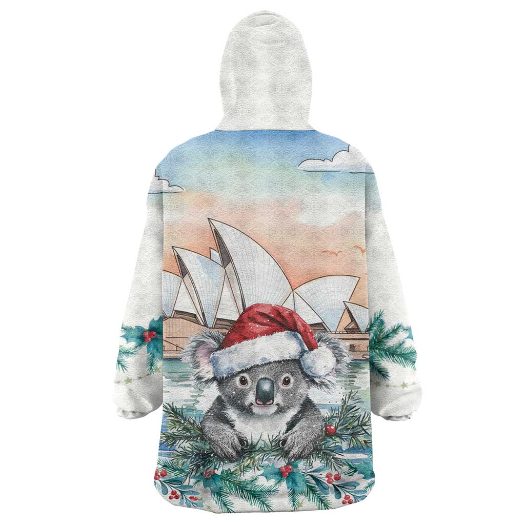 Australia Christmas Wearable Blanket Hoodie Koala Santa Sydney Opera House Watercolor - Aussie Hoodie