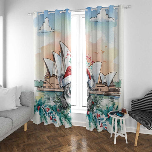 Australia Christmas Window Curtain Koala Santa Sydney Opera House Watercolor - Aussie Hoodie