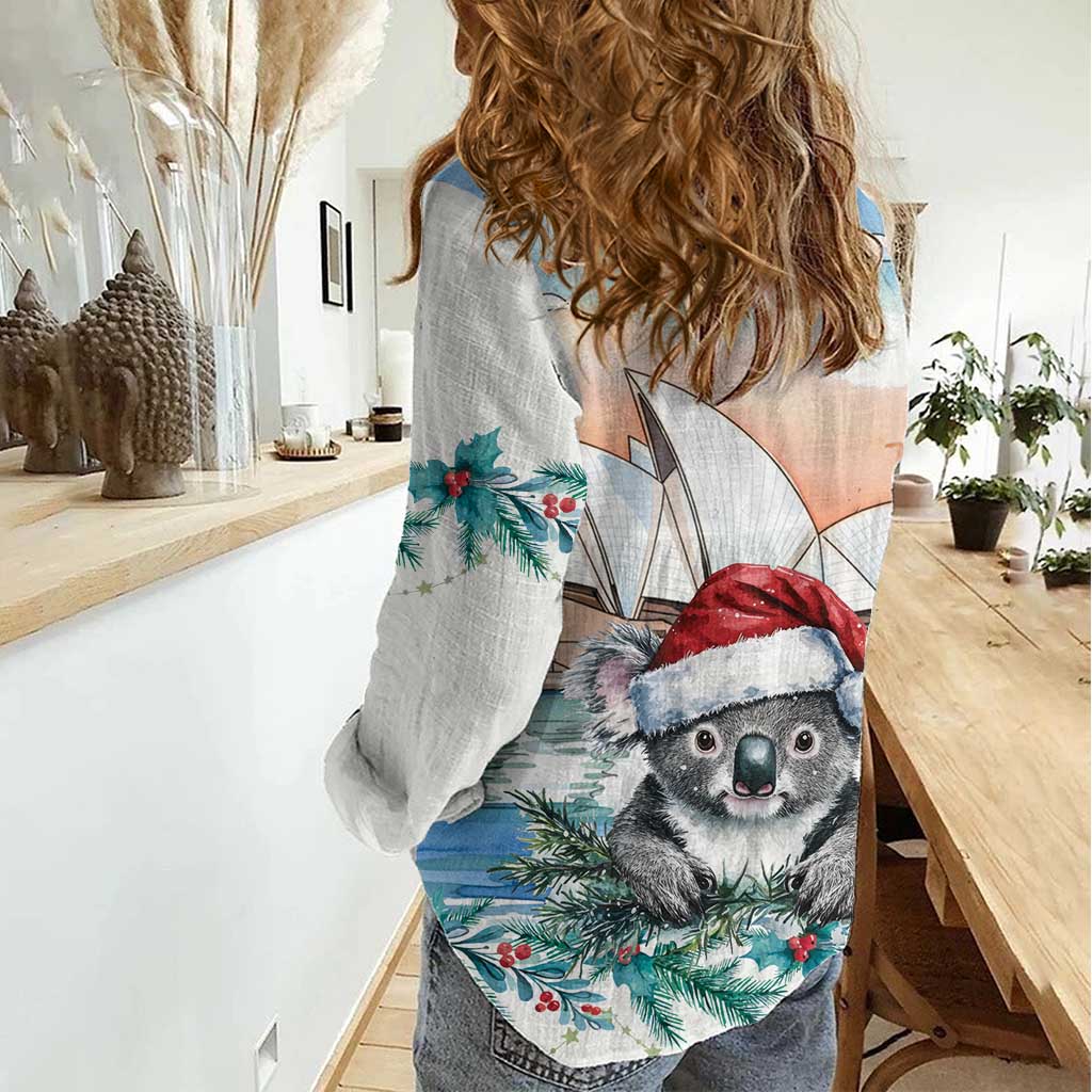 Australia Christmas Women Casual Shirt Koala Santa Sydney Opera House Watercolor - Aussie Hoodie
