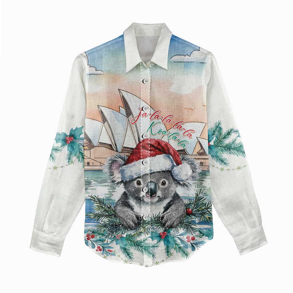 Australia Christmas Women Casual Shirt Koala Santa Sydney Opera House Watercolor - Aussie Hoodie
