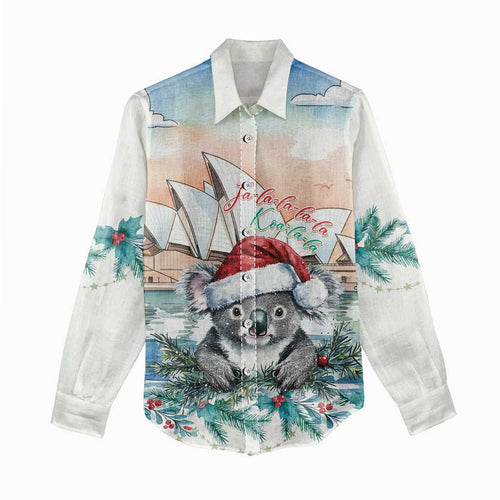 Australia Christmas Women Casual Shirt Koala Santa Sydney Opera House Watercolor - Aussie Hoodie