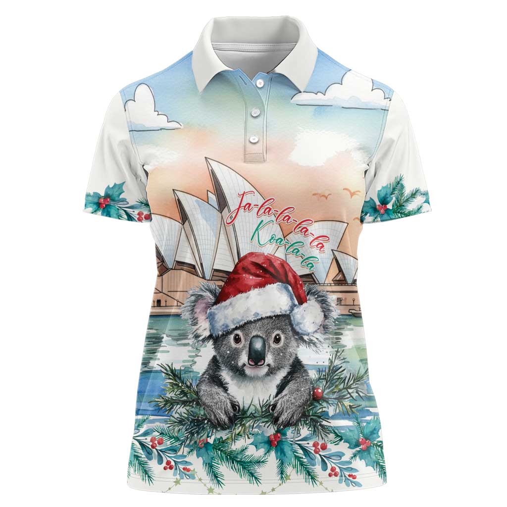 Australia Christmas Women Polo Shirt Koala Santa Sydney Opera House Watercolor - Aussie Hoodie