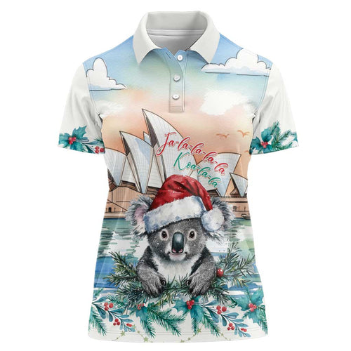 Australia Christmas Women Polo Shirt Koala Santa Sydney Opera House Watercolor - Aussie Hoodie