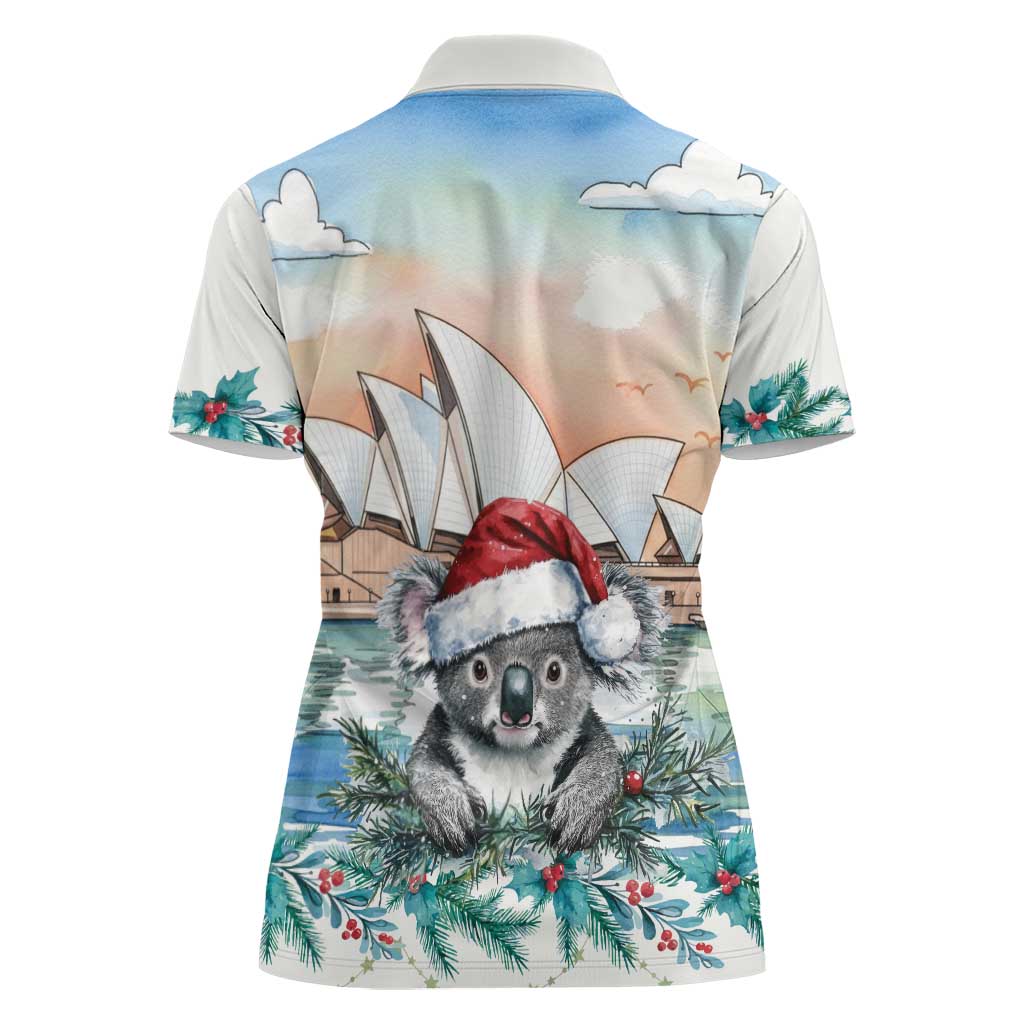 Australia Christmas Women Polo Shirt Koala Santa Sydney Opera House Watercolor - Aussie Hoodie