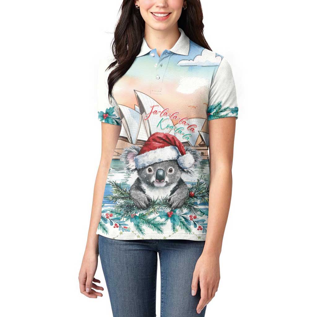 Australia Christmas Women Polo Shirt Koala Santa Sydney Opera House Watercolor - Aussie Hoodie