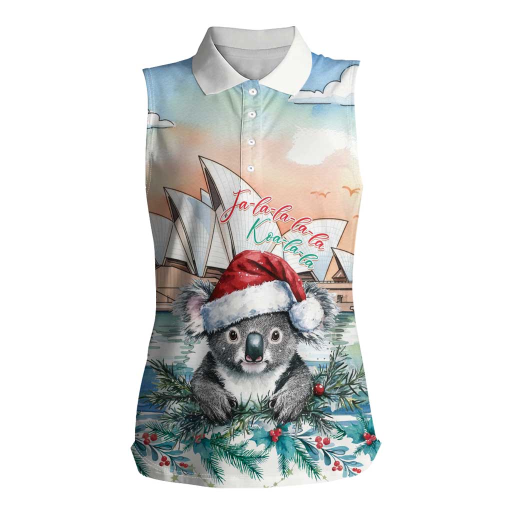 Australia Christmas Women Sleeveless Polo Shirt Koala Santa Sydney Opera House Watercolor - Aussie Hoodie