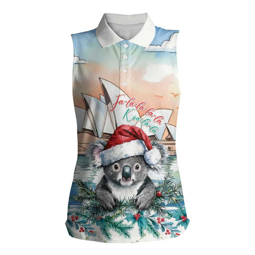 Australia Christmas Women Sleeveless Polo Shirt Koala Santa Sydney Opera House Watercolor - Aussie Hoodie