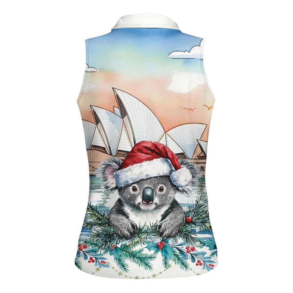 Australia Christmas Women Sleeveless Polo Shirt Koala Santa Sydney Opera House Watercolor - Aussie Hoodie