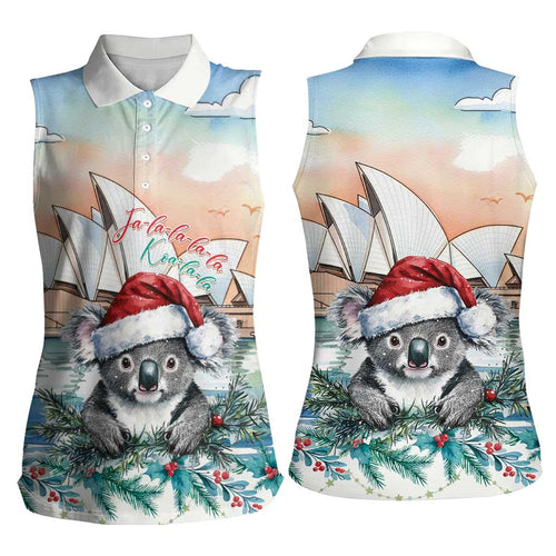 Australia Christmas Women Sleeveless Polo Shirt Koala Santa Sydney Opera House Watercolor - Aussie Hoodie