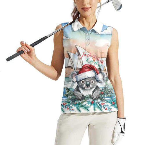 Australia Christmas Women Sleeveless Polo Shirt Koala Santa Sydney Opera House Watercolor - Aussie Hoodie