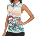 Australia Christmas Women Sleeveless Polo Shirt Koala Santa Sydney Opera House Watercolor - Aussie Hoodie