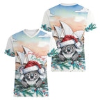 Australia Christmas Women V-Neck T-Shirt Koala Santa Sydney Opera House Watercolor - Aussie Hoodie