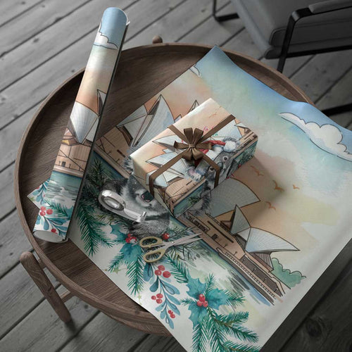 Australia Christmas Wrapping Paper Koala Santa Sydney Opera House Watercolor - Aussie Hoodie
