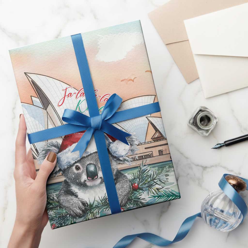 Australia Christmas Wrapping Paper Koala Santa Sydney Opera House Watercolor - Aussie Hoodie