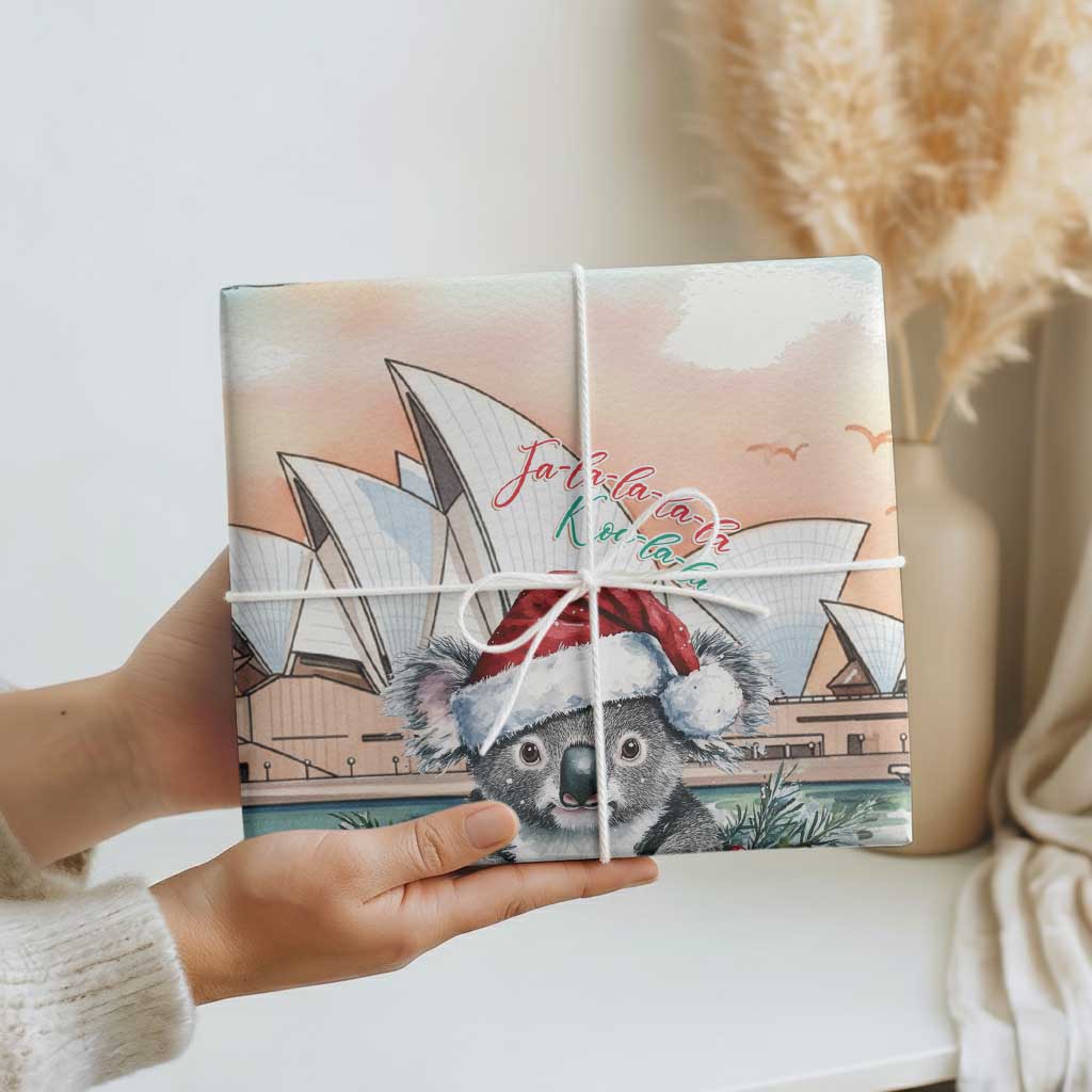 Australia Christmas Wrapping Paper Koala Santa Sydney Opera House Watercolor - Aussie Hoodie