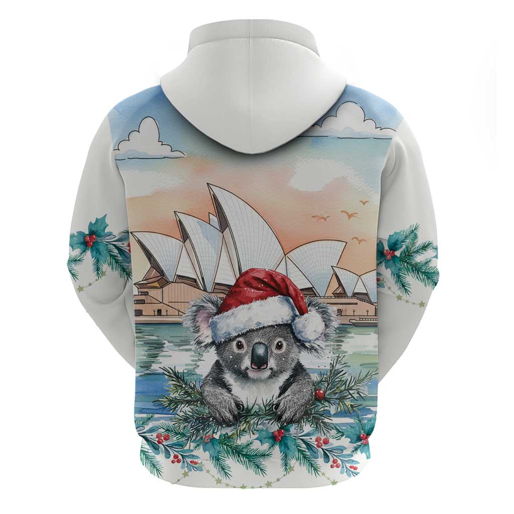 Australia Christmas Zip Hoodie Koala Santa Sydney Opera House Watercolor - Aussie Hoodie
